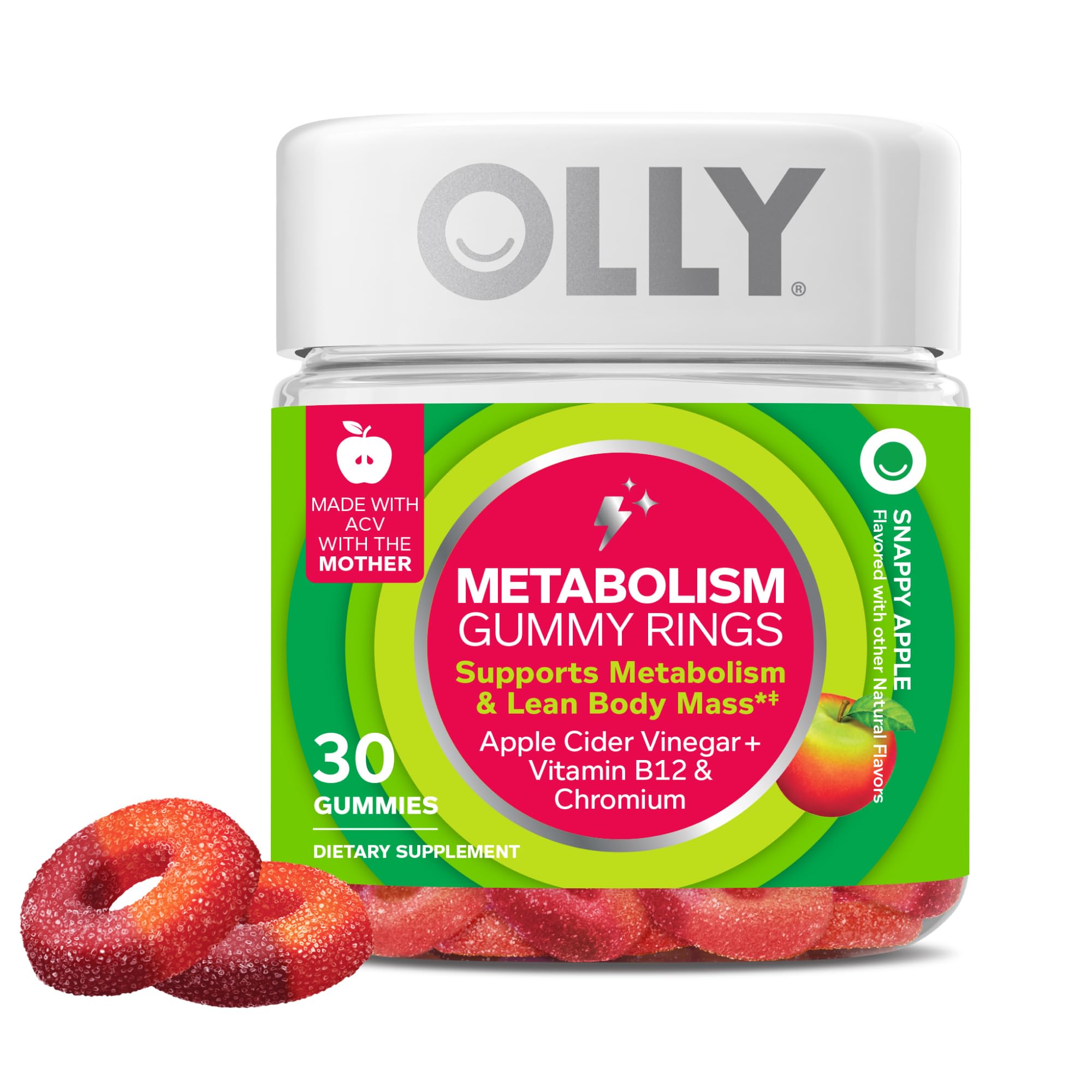 OLLY frasco frontal mostrando diseño y cantidad, facilita identificar el producto