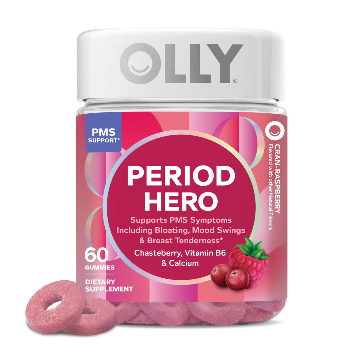 Frasco OLLY Period Hero vista frontal con etiqueta clara y cantidad visible