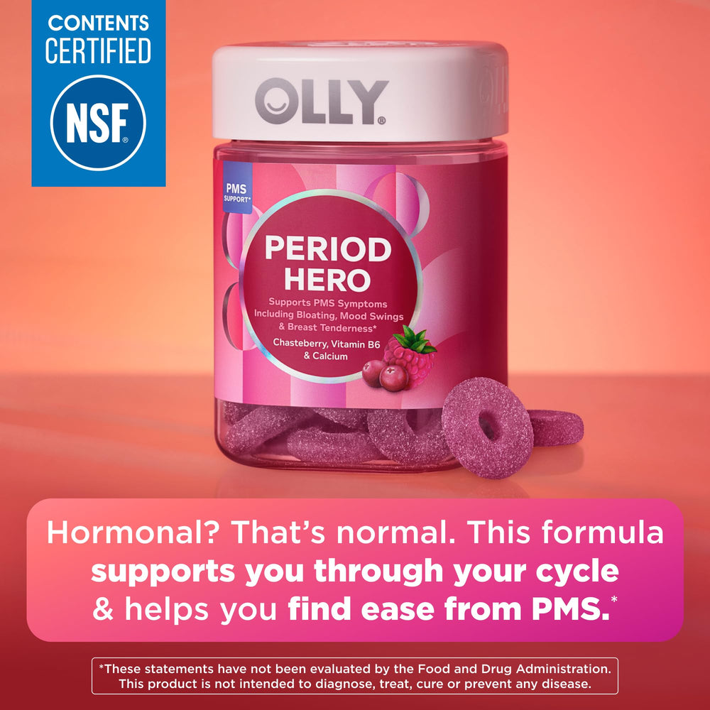 Gomita OLLY Period Hero en mano mostrando tamaño y facilidad de consumo