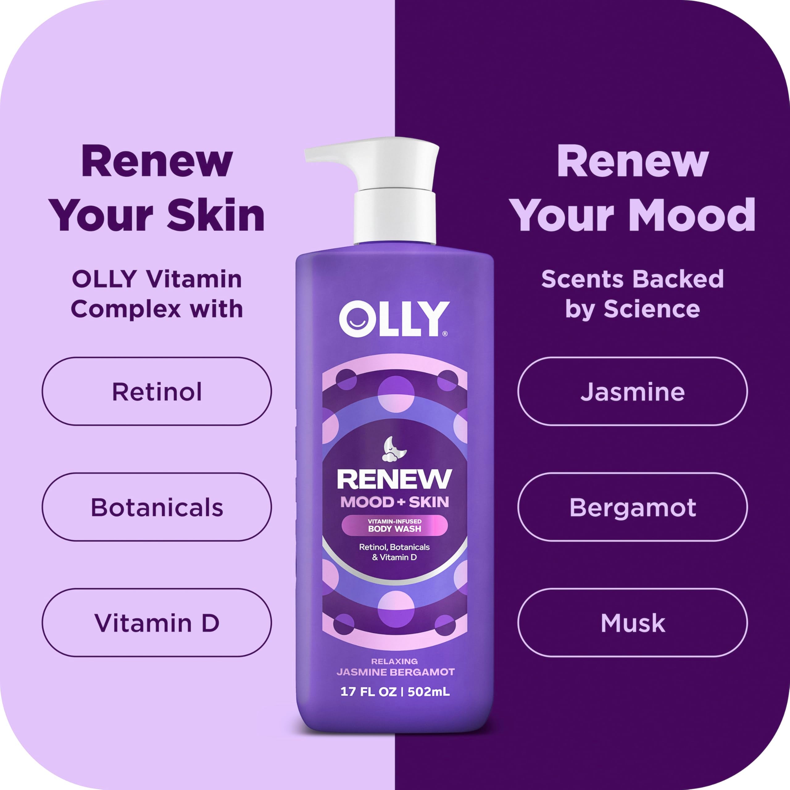 OLLY gel de ducha en uso con espuma suave para limpieza sin resecar