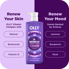 OLLY gel de ducha en uso con espuma suave para limpieza sin resecar