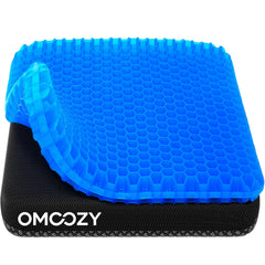 OMCOZY vista frontal del cojín de gel mostrando tamaño y forma, comodidad inmediata