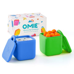 Omie OmieDip frontal mostrando tapa hermética y colores sea blue y green