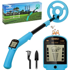 OMMO detector front view showing azure body and user-friendly controls, encouraging exploration