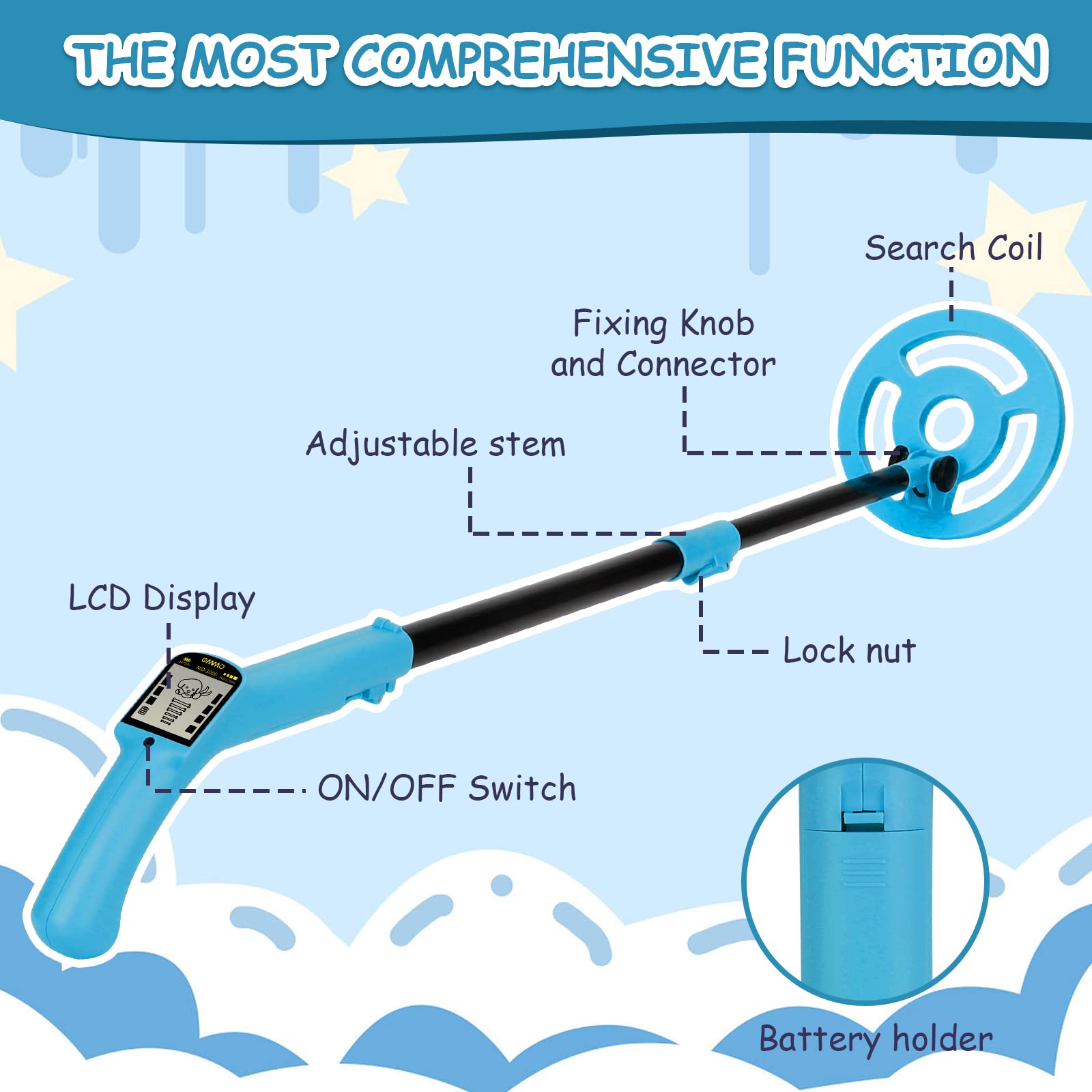 OMMO detector held by a child for scale, showing lightweight easy-to-carry design