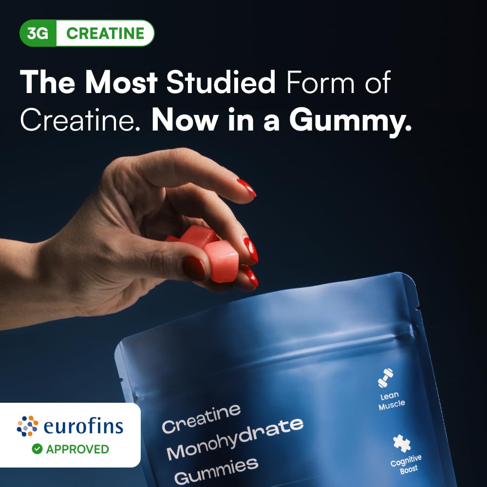 OMNI Creatine gomita en detalle, textura masticable que facilita la toma