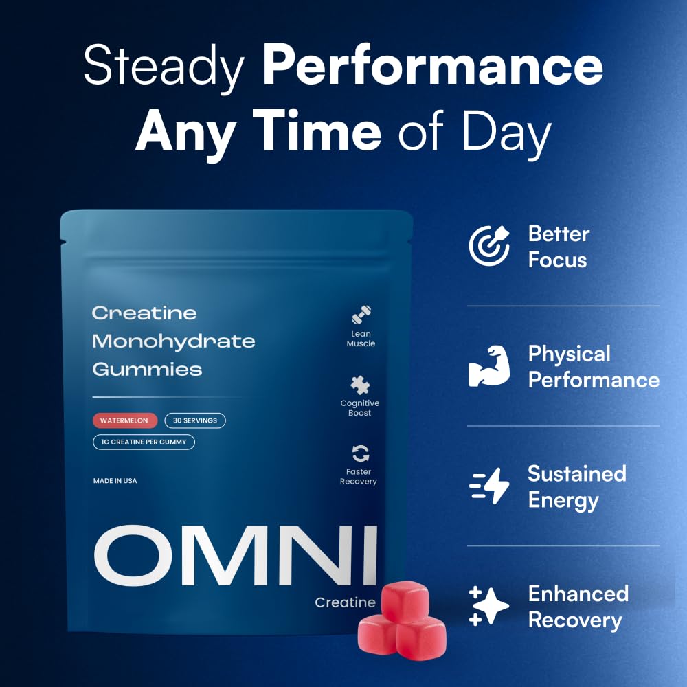OMNI Creatine gomitas en mano para una dosis portátil y rápida
