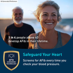 OMRON pantalla con lectura y símbolo AFib visible para detección temprana