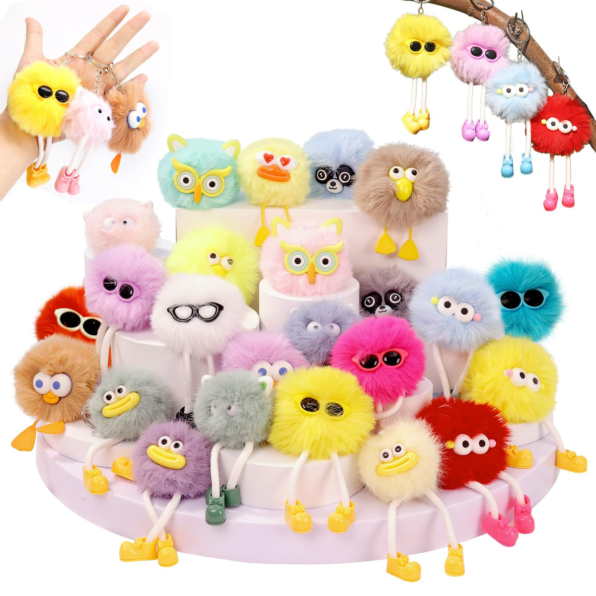 OMyFav paquete de 24 llaveros peluche mostrando presentación y ahorro