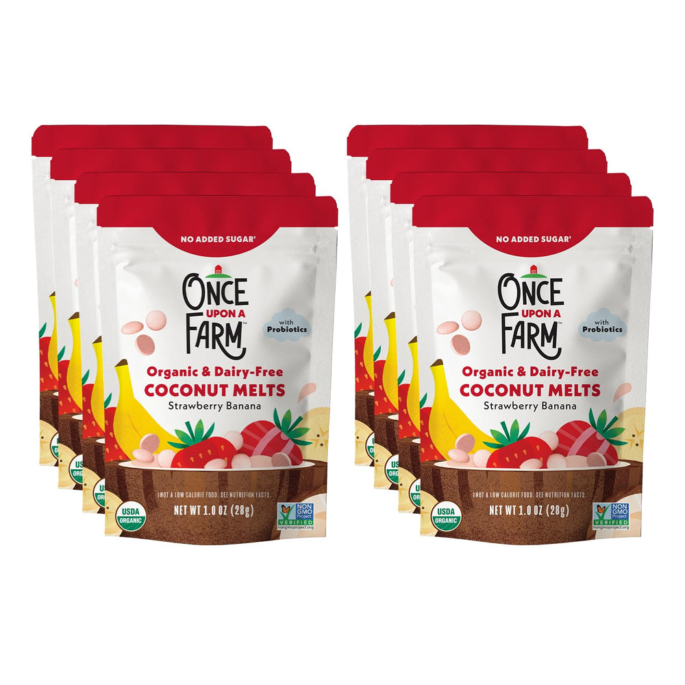 Once Upon a Farm frente del paquete mostrando diseño y certificaciones