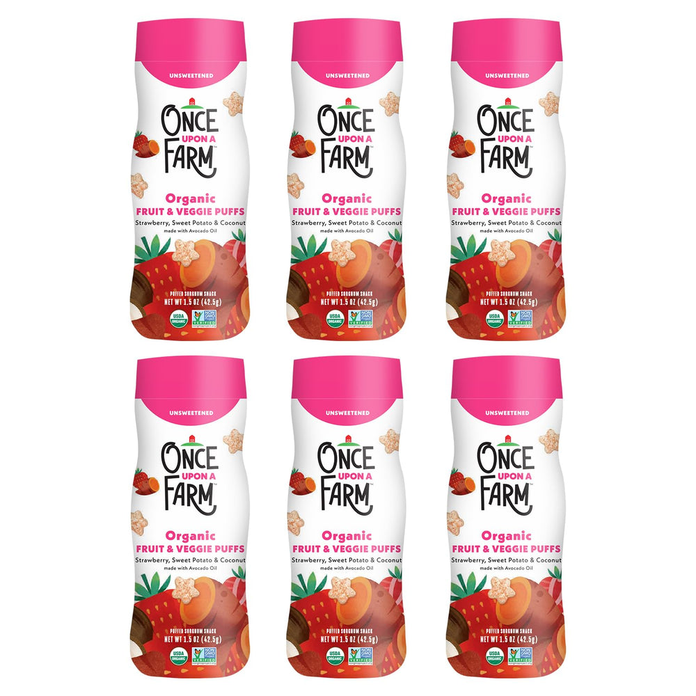Once Upon a Farm lata frontal del snack, práctico y portátil
