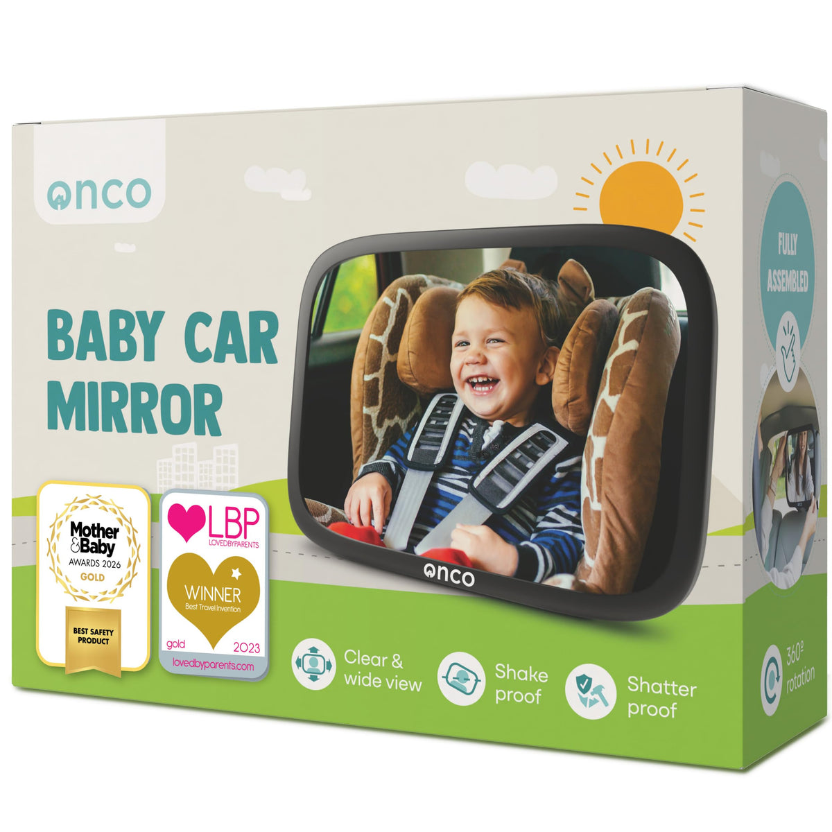 Onco vista frontal del espejo para coche, visión amplia y segura