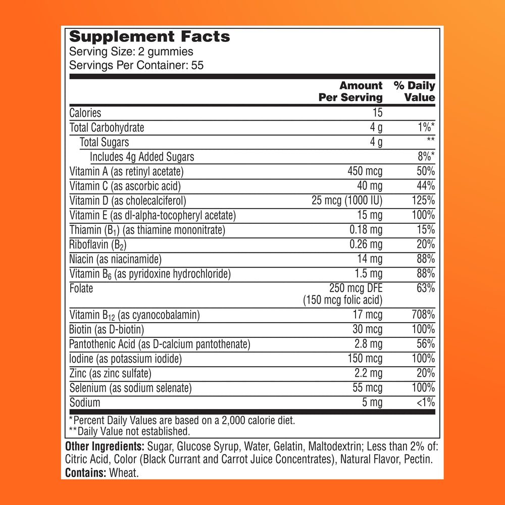 One A Day detalle del panel de ingredientes y vitaminas