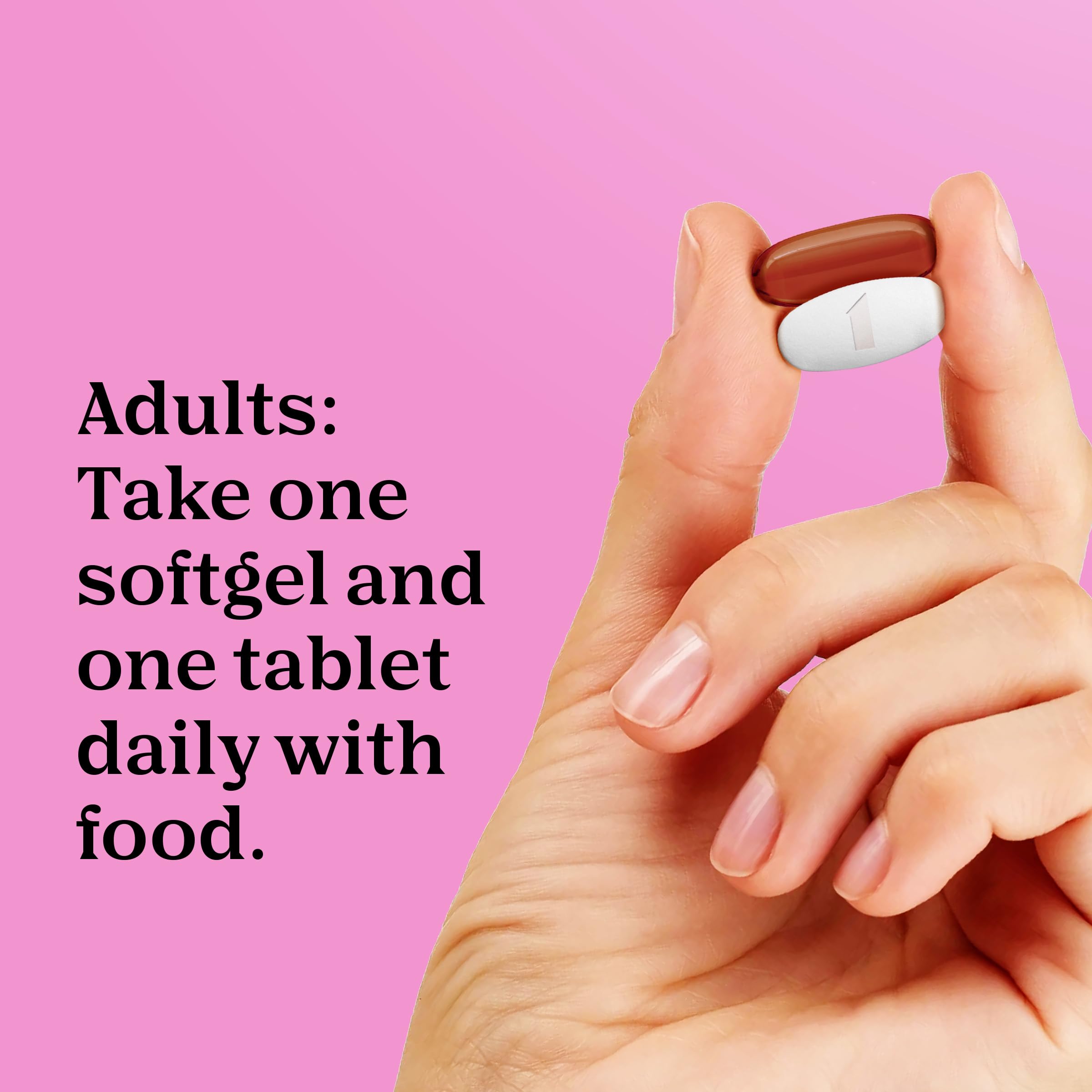 ONE A DAY tablet split to show interior and stability of the prenatal formula benefit