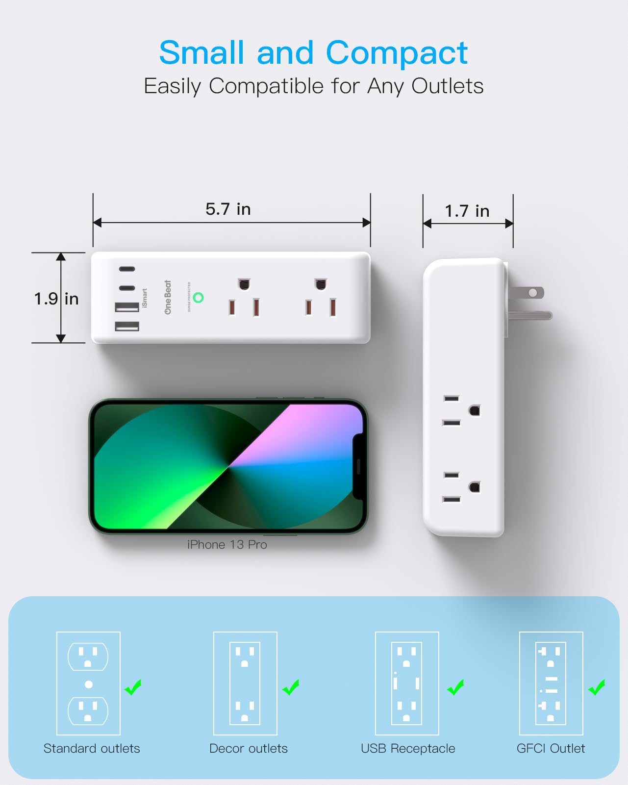 One Beat comparación de tamaño junto a un teléfono para ver la escala portátil