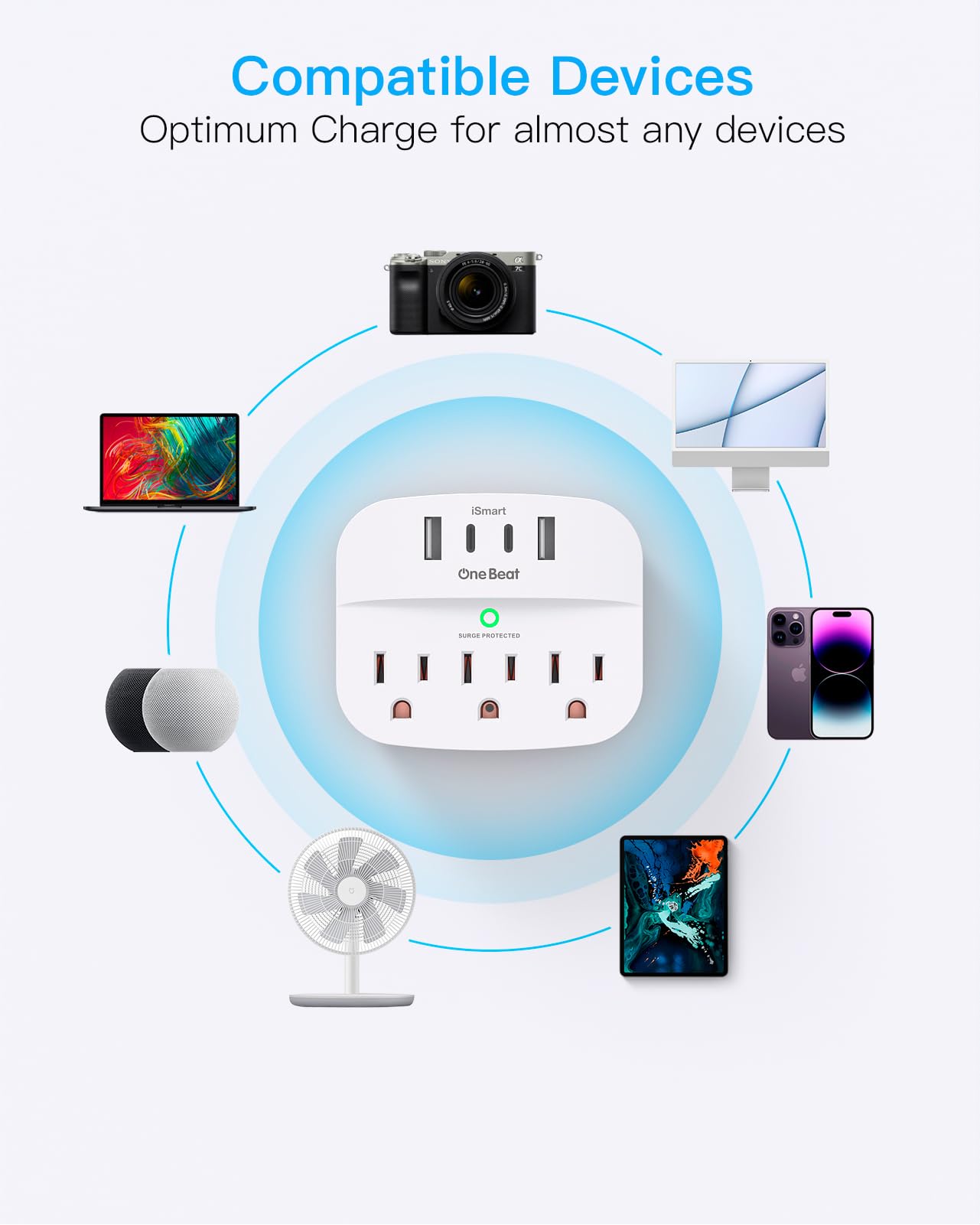 One Beat adaptador en una mesita de noche del hogar, solución ordenada
