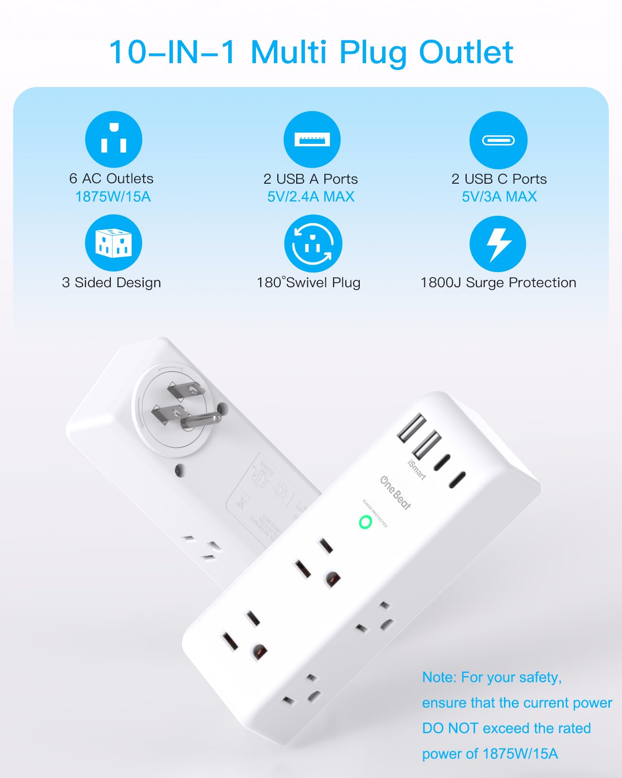 One Beat primer plano de puertos USB-C y USB-A para carga rápida y eficiente