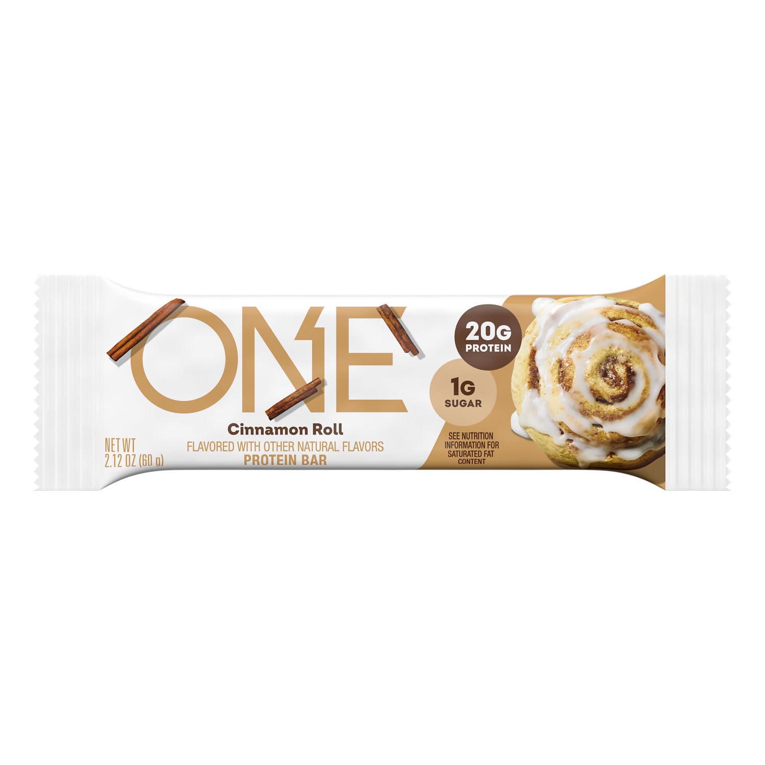ONE etiqueta de ingredientes de Cinnamon Roll destacando 20 g proteína