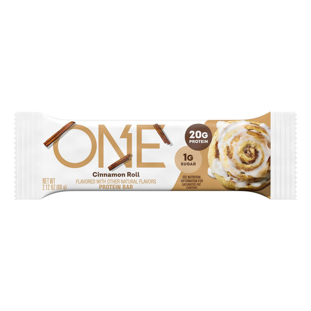 ONE etiqueta de ingredientes de Cinnamon Roll destacando 20 g proteína