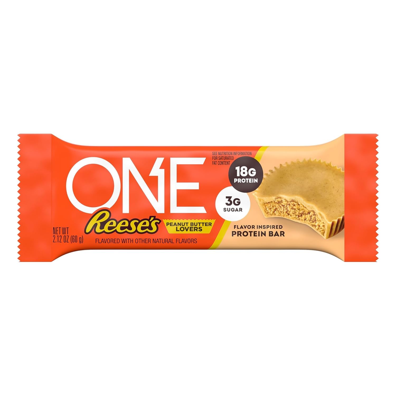 ONE Reese's etiqueta nutricional destacando 18g proteína y 3g azúcar
