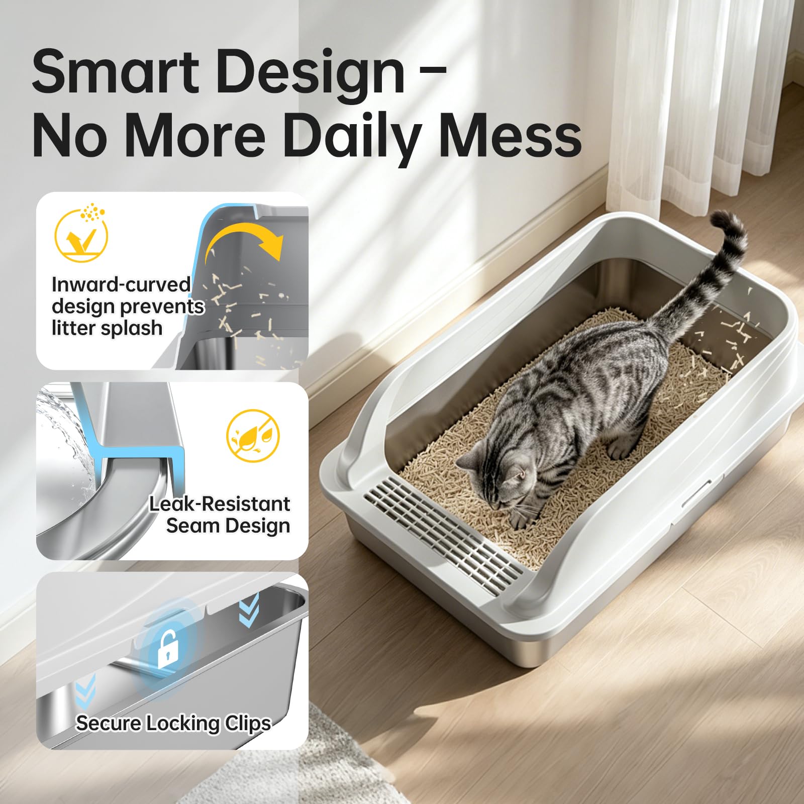 OneBug interior amplio con arena para permitir movimiento y giro del gato