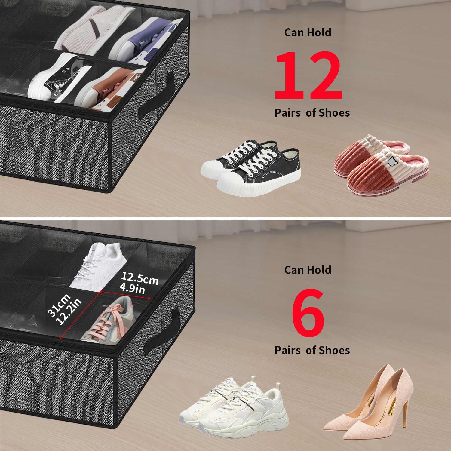 Onlyeasy comparación de tamaño con un zapato para mostrar dimensiones reales