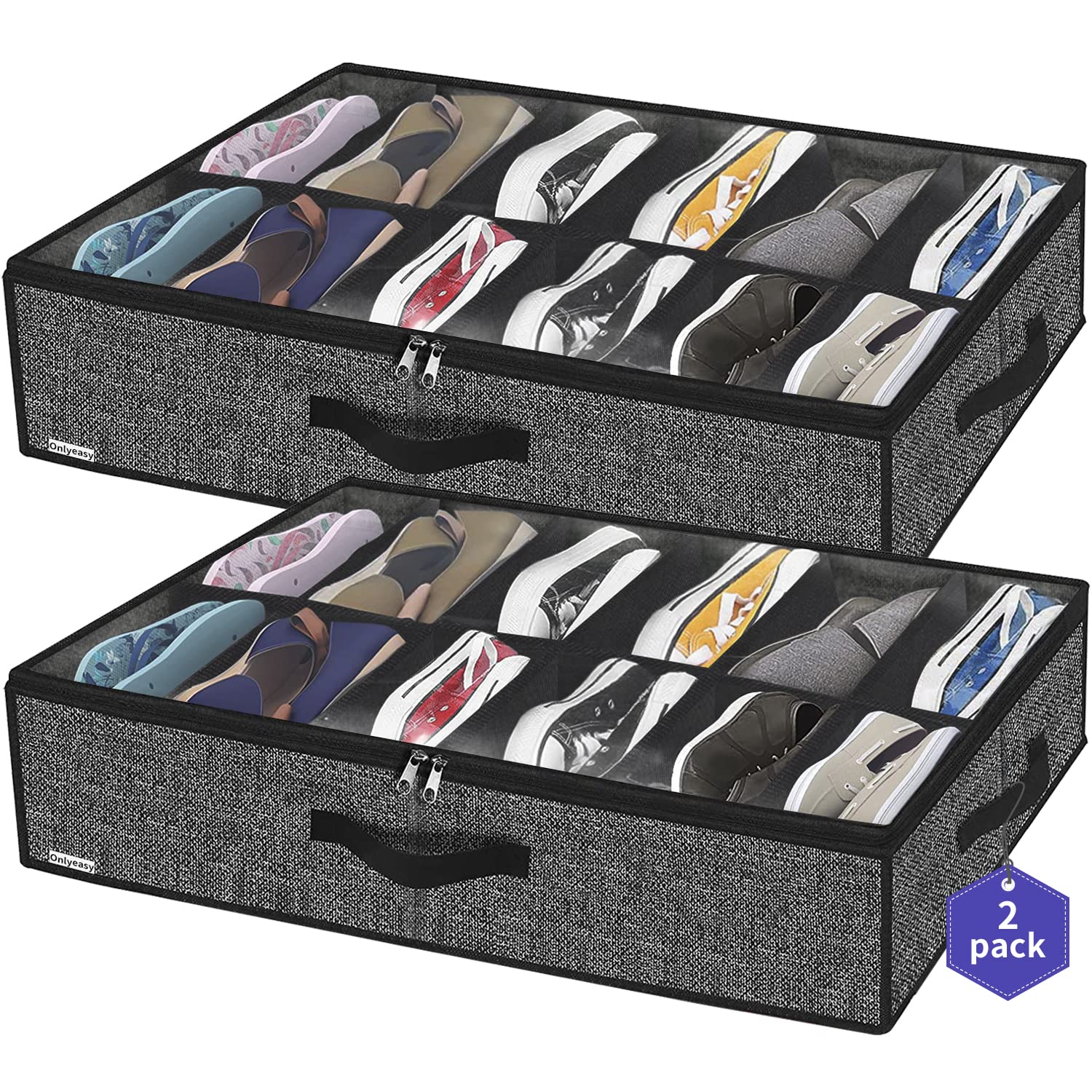 Onlyeasy vista frontal del organizador bajo cama con aspecto ordenado y capacidad