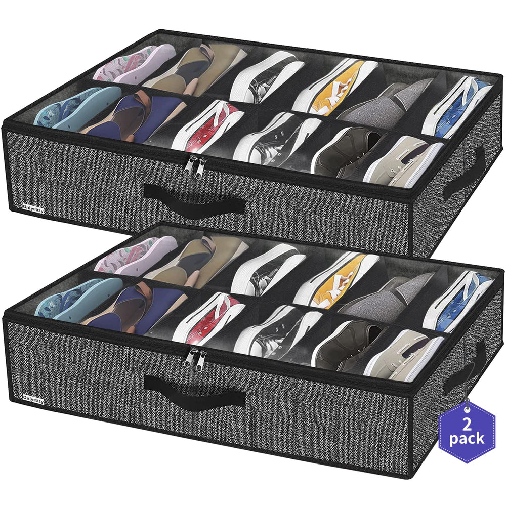 Onlyeasy vista frontal del organizador bajo cama con aspecto ordenado y capacidad