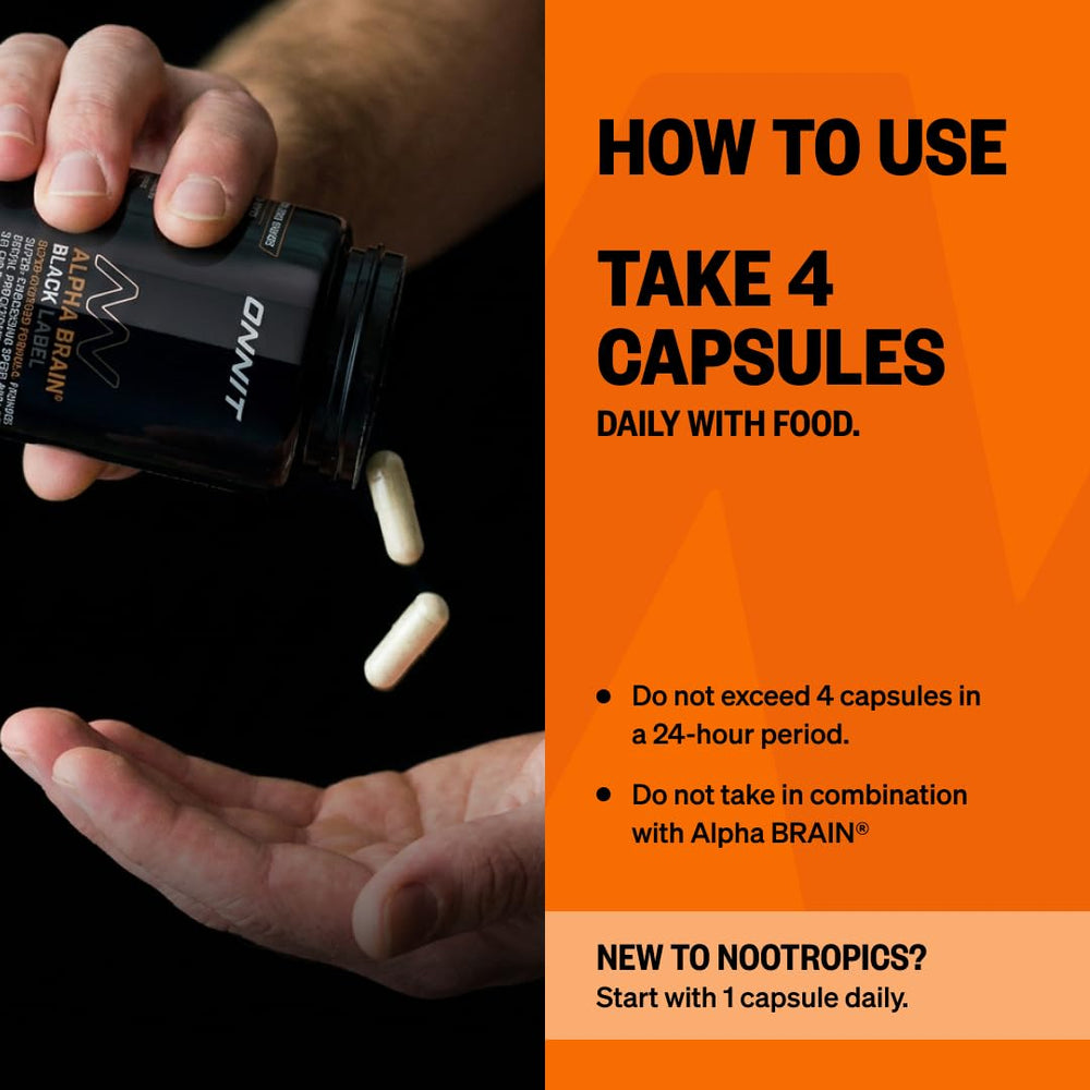 ONNIT Alpha BRAIN Black Label sobre escritorio en uso para concentración sostenida