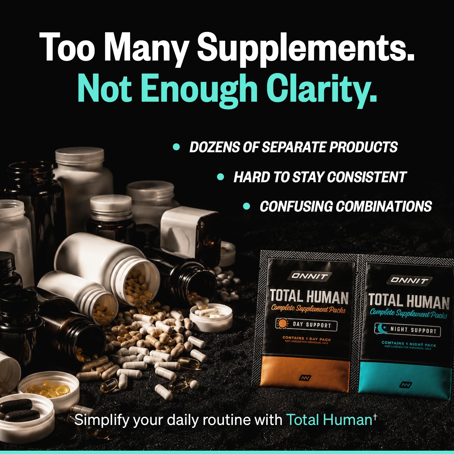 ONNIT caja abierta con Day y Night Packs organizados, conveniencia mensual