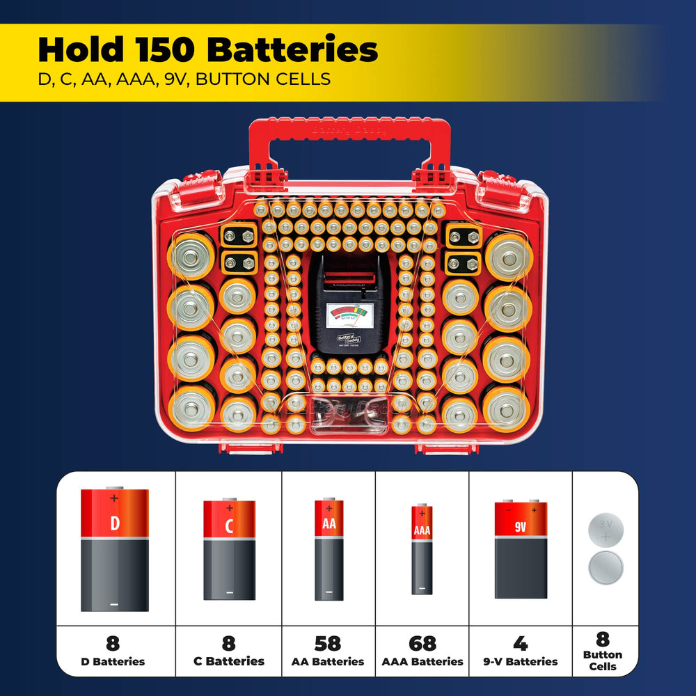 Ontel Battery Daddy tapa transparente para ver pilas al instante