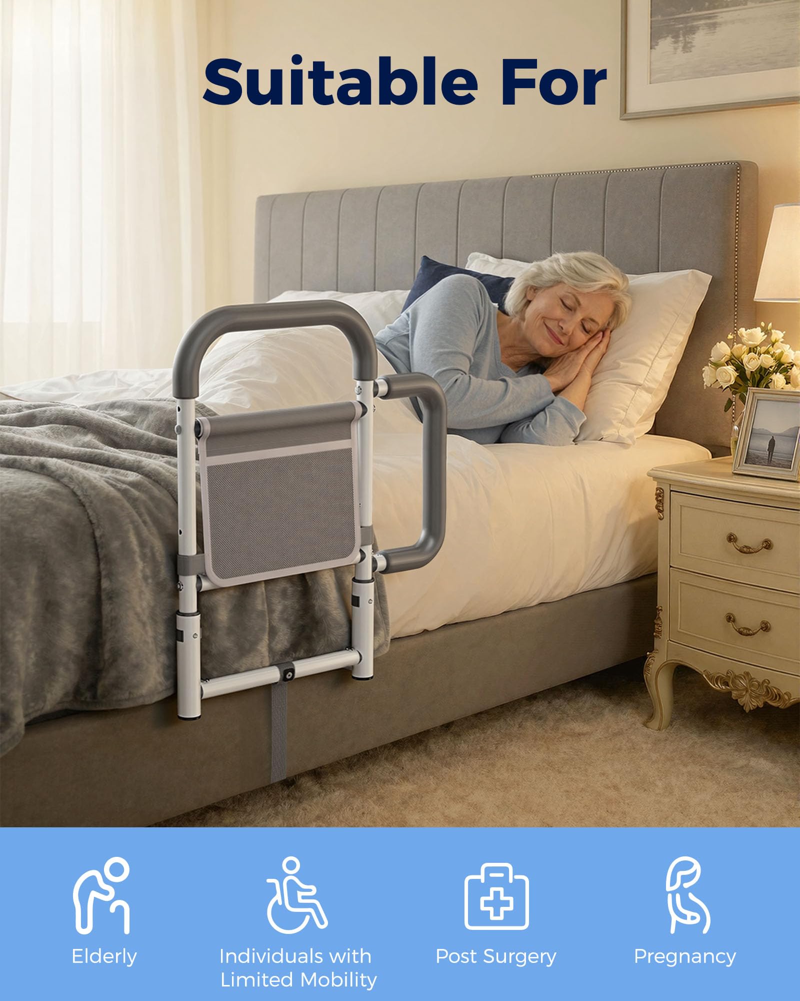 ONTHEWEI comparación de tamaño junto a una cama para orientar medidas