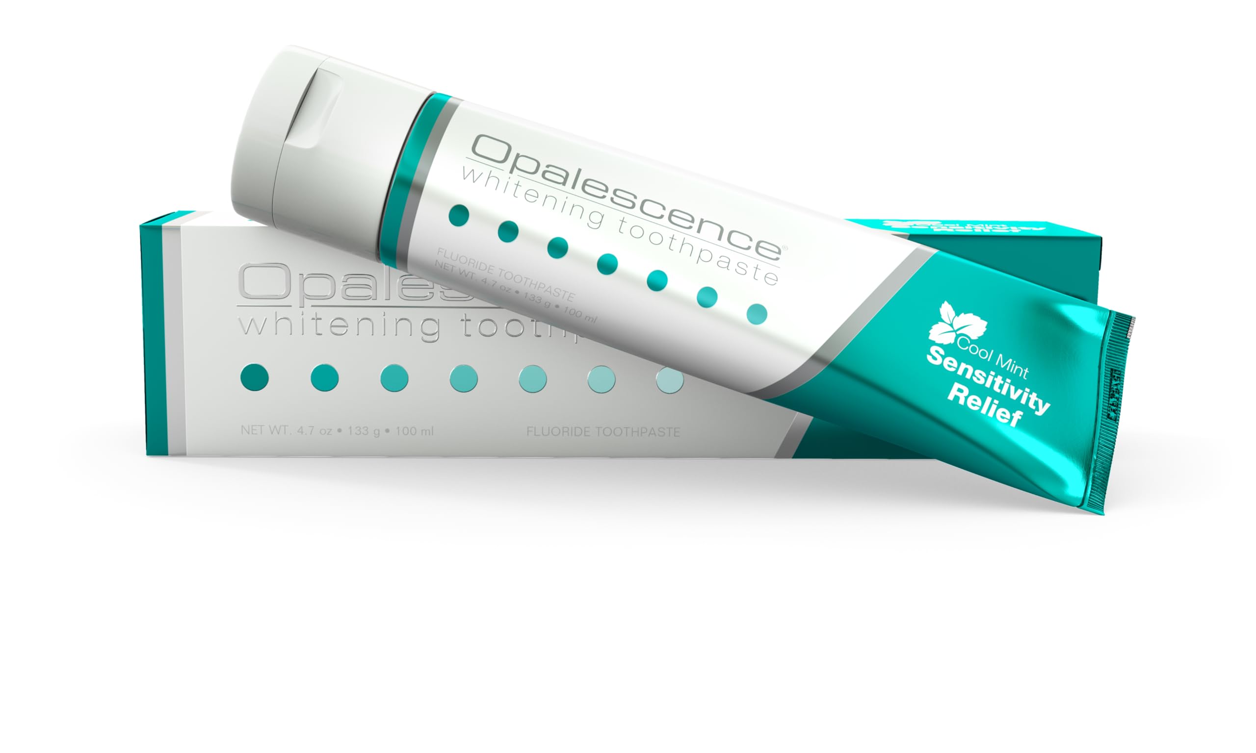 Opalescence empaque frontal mostrando diseño y beneficios para dientes sensibles