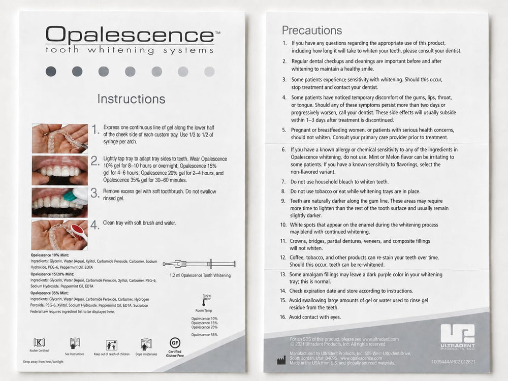 Opalescence paquete con cuatro jeringas listo para recarga y continuidad del tratamiento