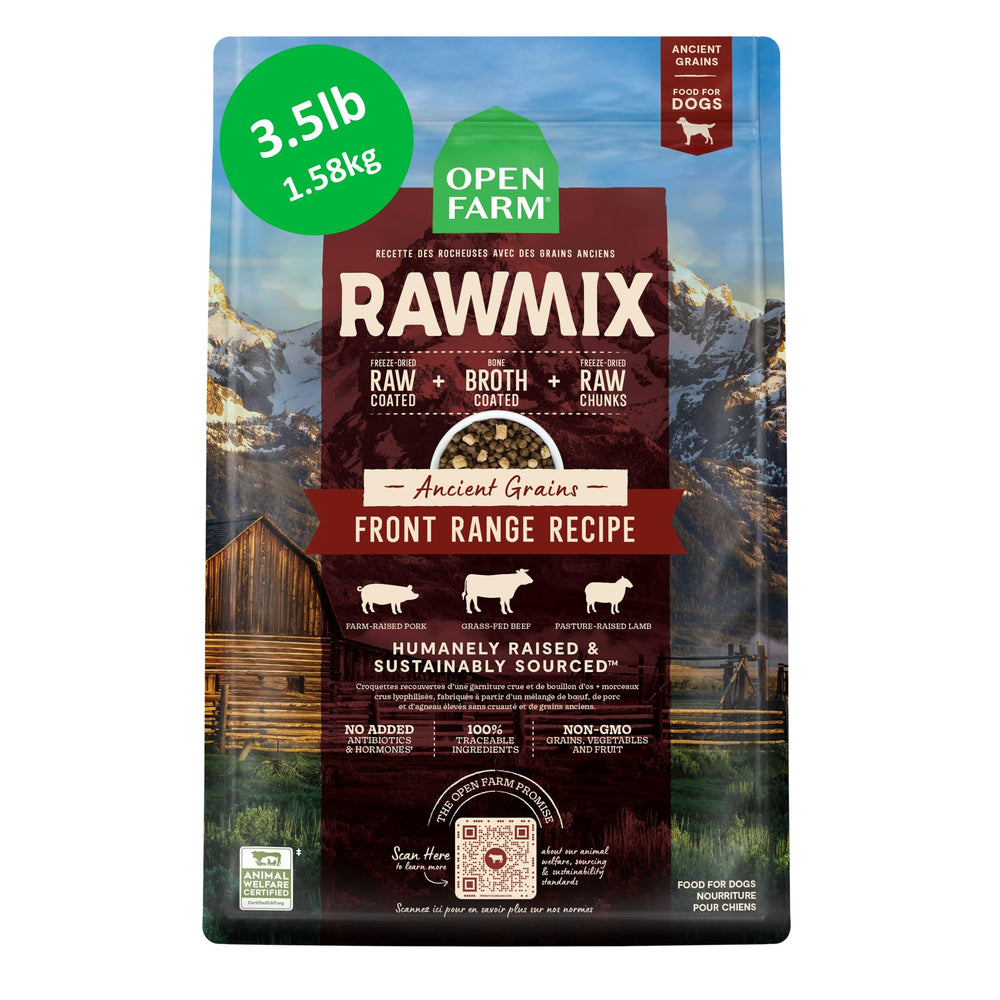 Open Farm bolsa frontal mostrando marca y beneficios nutricionales