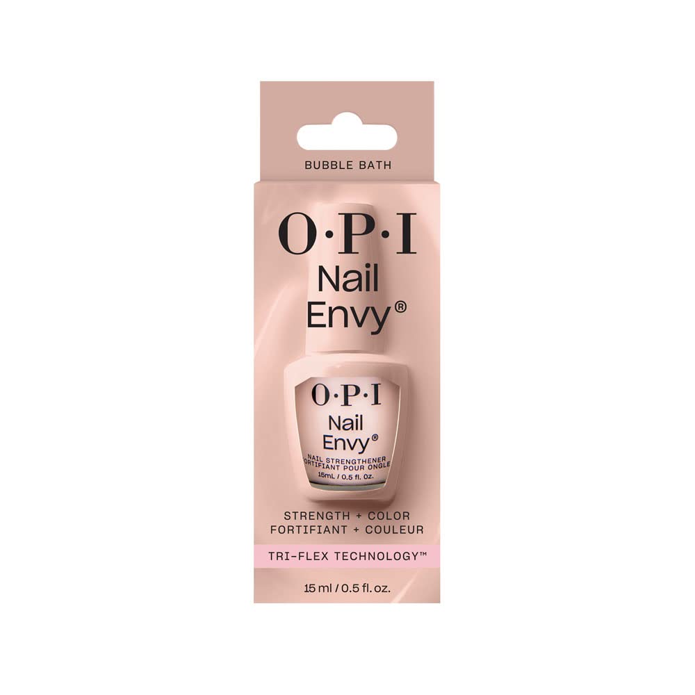 OPI Nail Envy botella en ambiente de tocador que sugiere rutina de cuidado