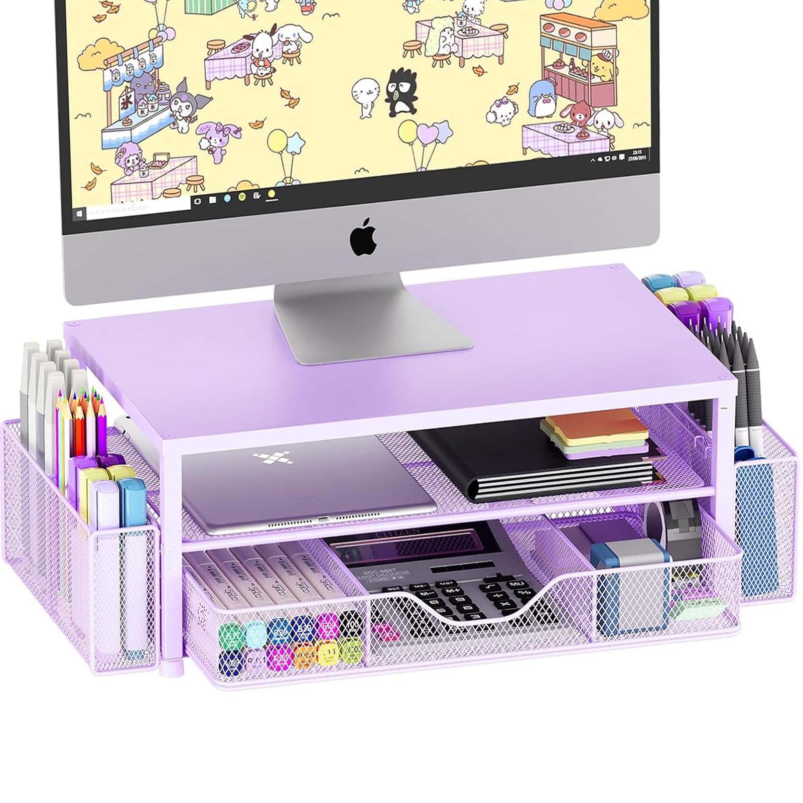 OPNICE front view of monitor stand showing organized desk benefit