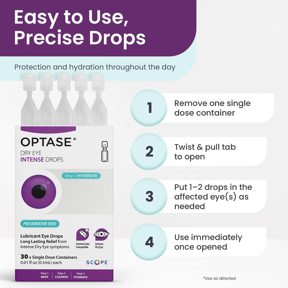 Optase vial junto a mano para comparar tamaño portátil