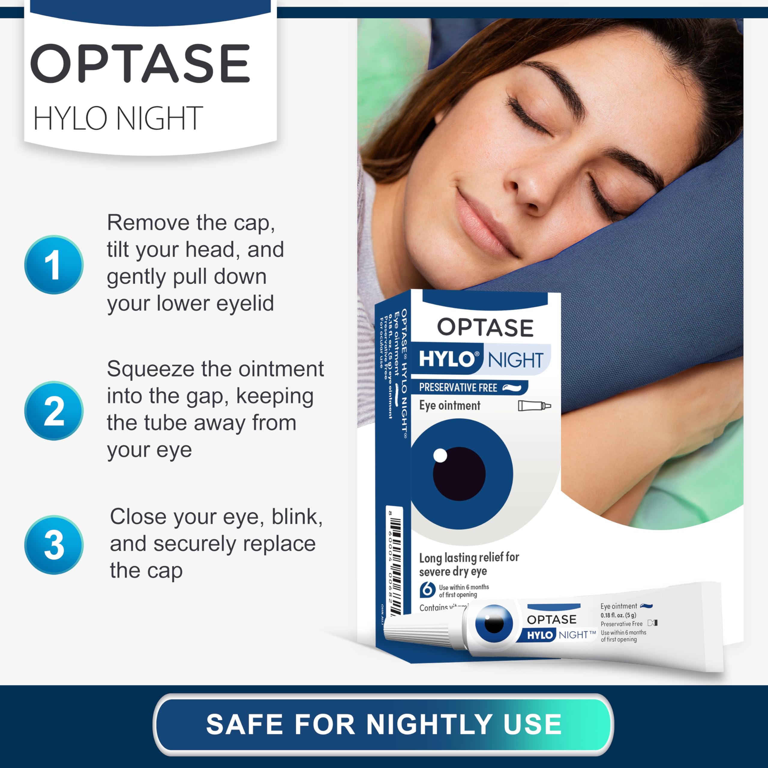 Optase HYLO Night comparación de tamaño del tubo 0.18 oz para referencia portátil