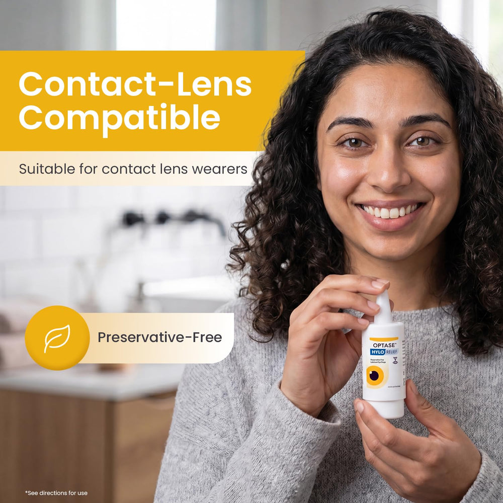 Optase HYLO Relief aplicación junto a lente de contacto para confort