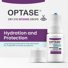 Optase single drop on fingertip showing clear lubricating texture for soothing relief
