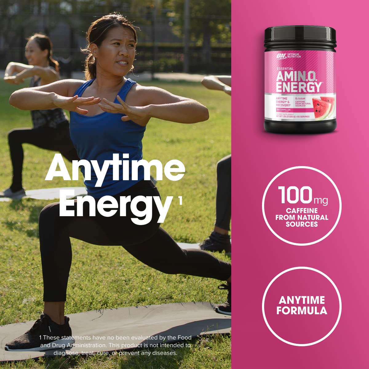 Optimum Nutrition bote junto a regla para comparar 65 servicios y tamaño