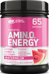 Optimum Nutrition envase frontal de Amino Energy con revisión clara del producto