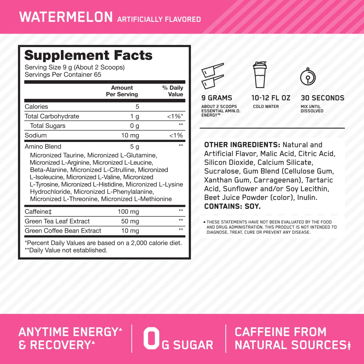 Optimum Nutrition bebida preparada en vaso, hidratación y energía inmediata