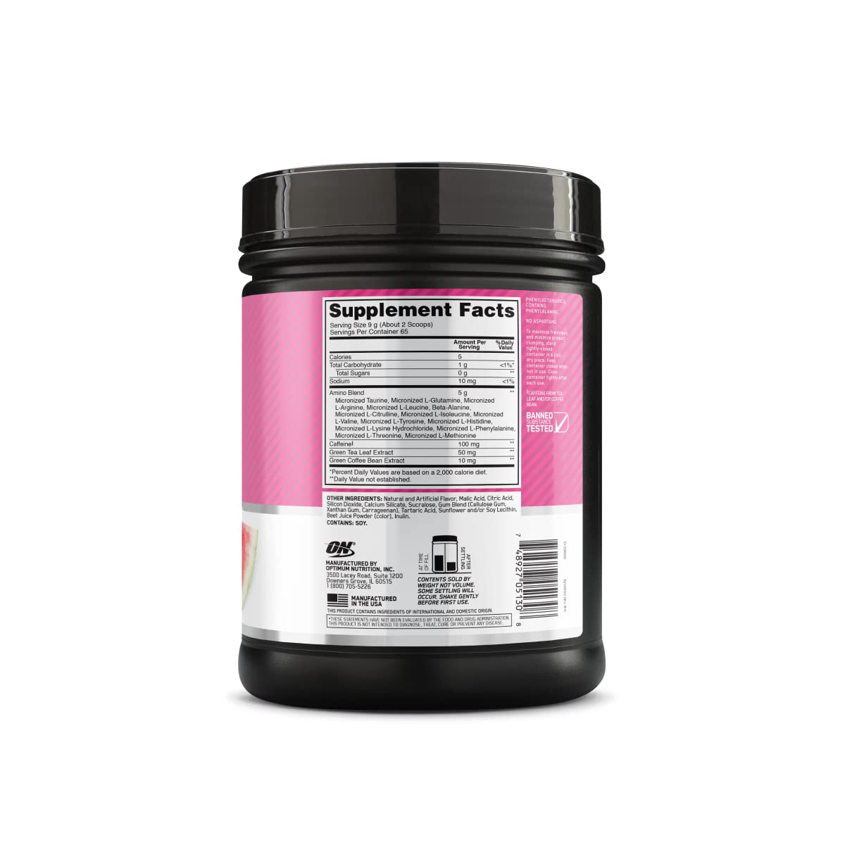 Optimum Nutrition botella de gimnasio con Amino Energy lista para entrenar