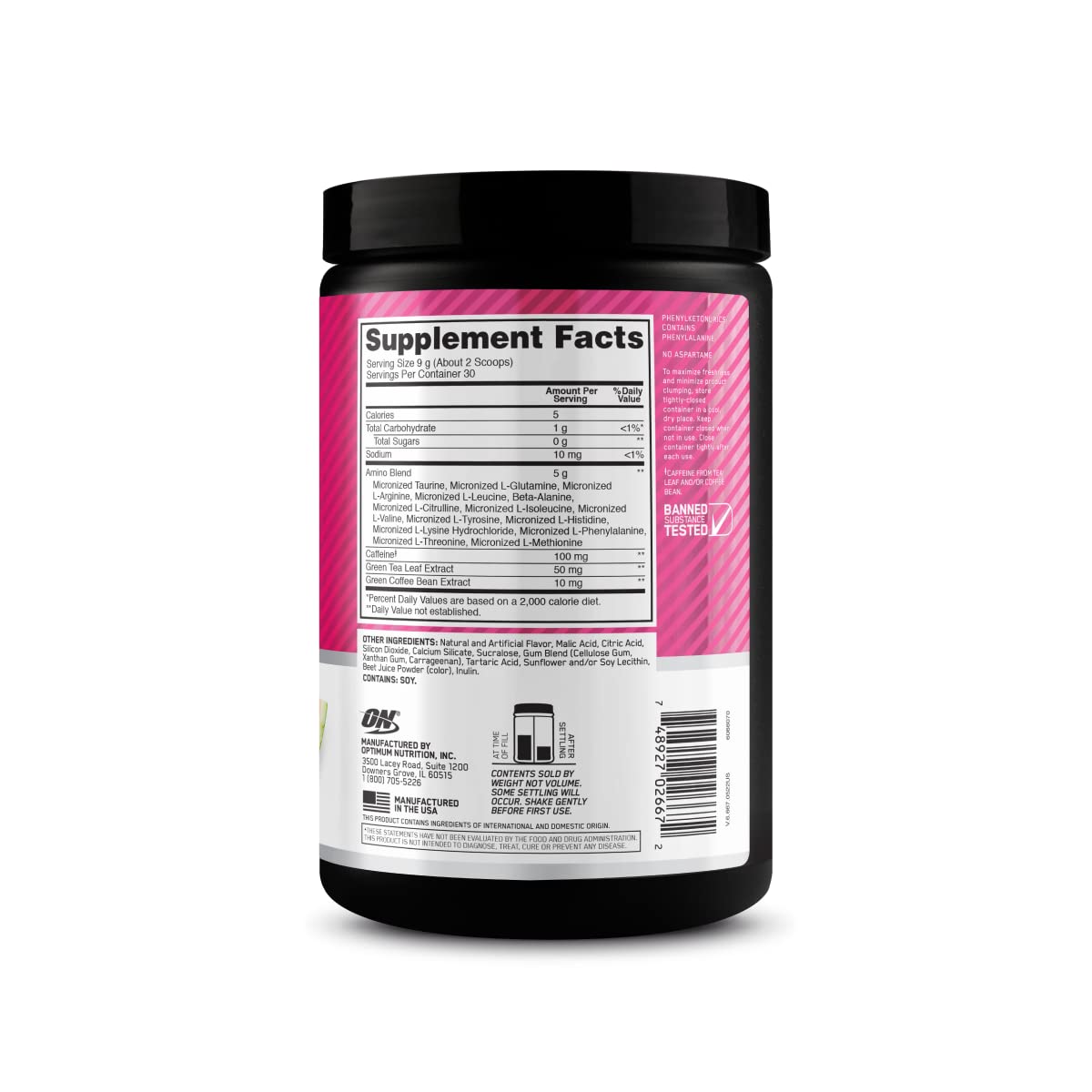 Optimum Nutrition uso en gimnasio ilustrando energía moderada y enfoque durante ejercicio