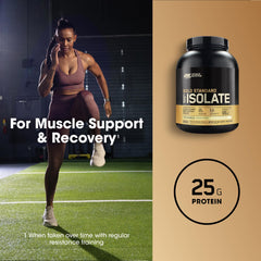 Optimum Nutrition batido de vainilla servido en vaso, beneficio de recuperación inmediata