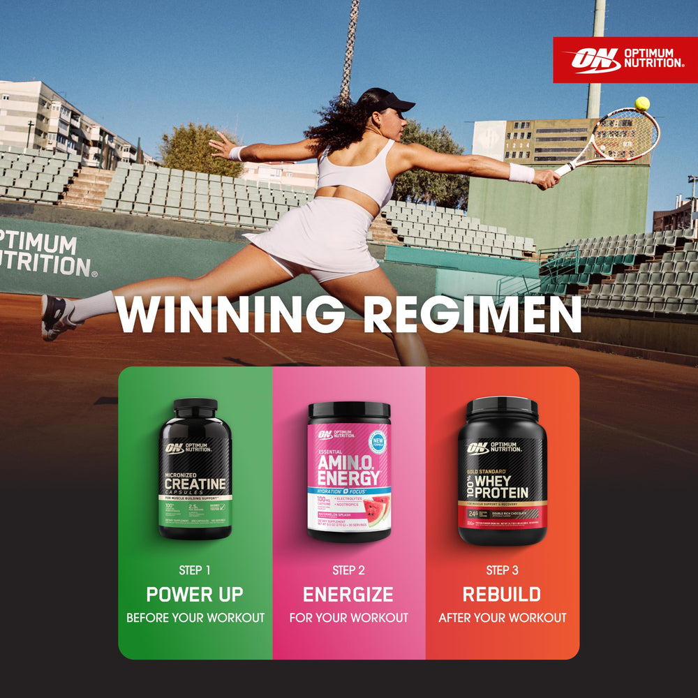 Optimum Nutrition frasco girado mostrando diseño y cantidad de 200 cápsulas