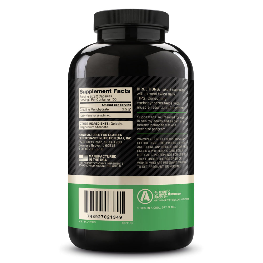 Optimum Nutrition empaque con sellos GMP y pruebas de sustancias prohibidas