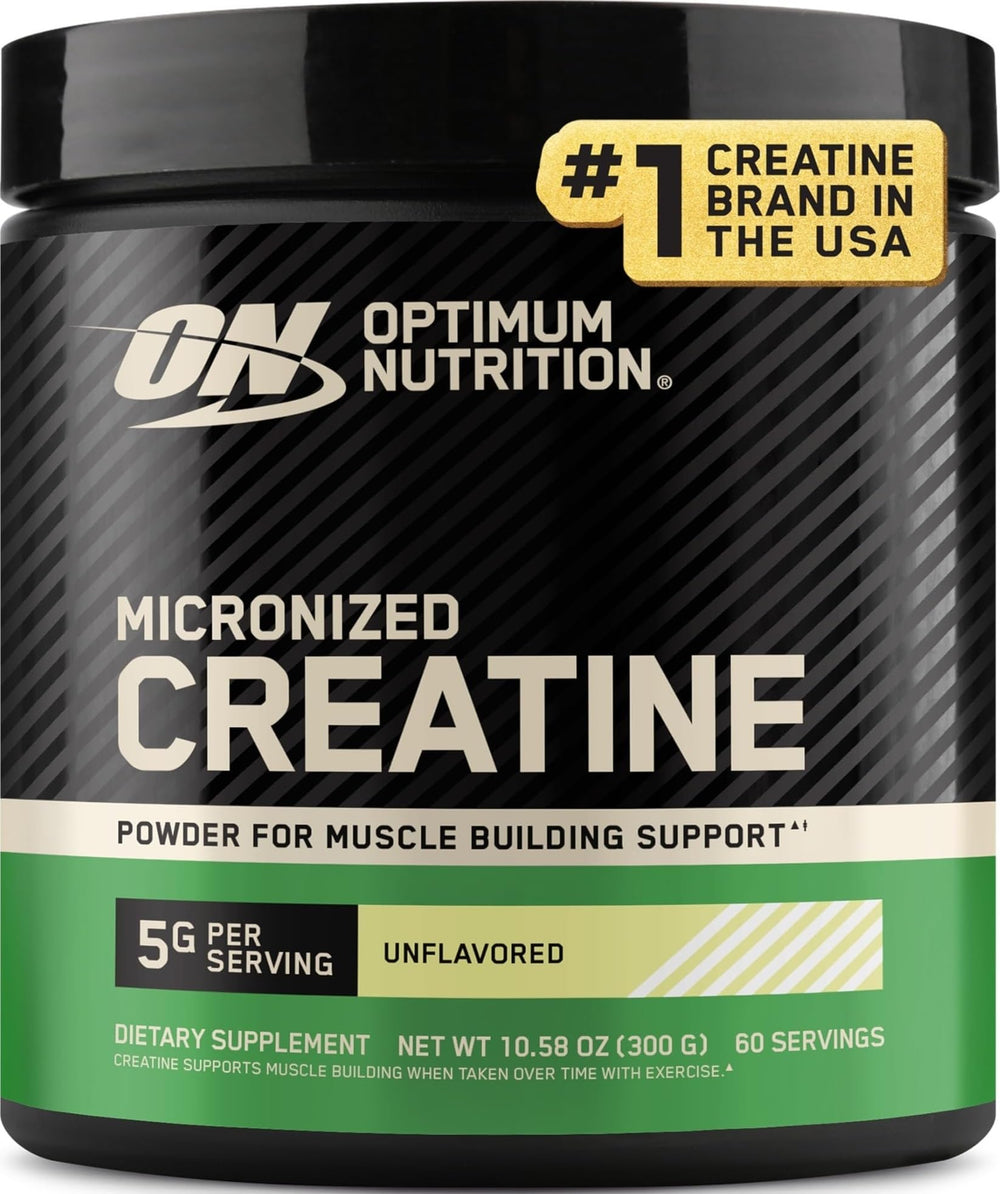 Optimum Nutrition envase frontal mostrando creatina micronizada y claridad de marca